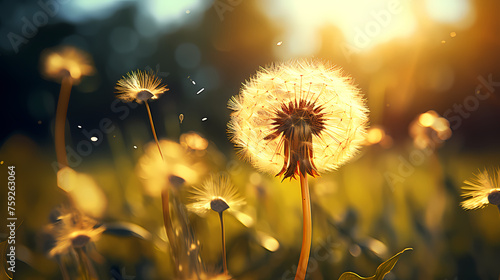 Dandelions at sunset, romantic flowers