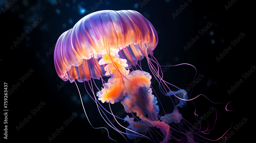 Jellyfish with long tail floating in the sea