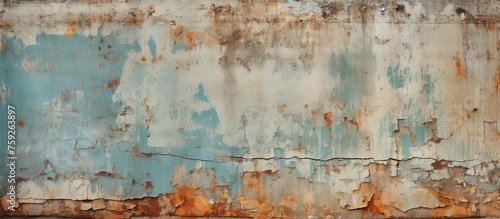 A detailed shot of a weathered metal wall with flaking paint, showcasing the effects of water and atmospheric phenomena on urban landscapes, resembling a piece of abstract art