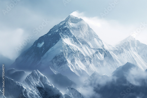 snow-covered mountains Mount Everest in the clouds  generative AI