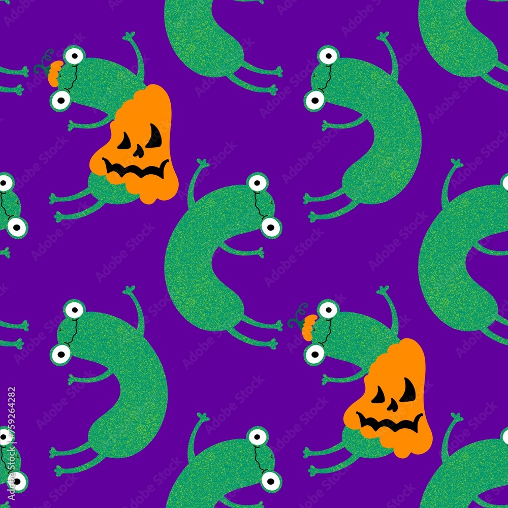 Obraz premium Cartoon animals seamless halloween frogs pattern for wrapping paper and fabrics and kids print and party accessories