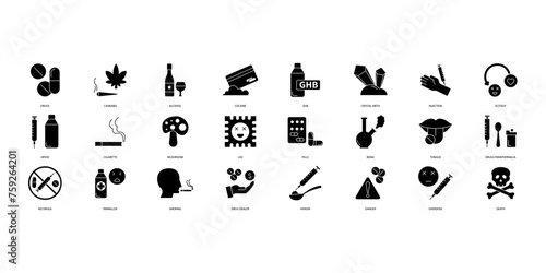 Drugs icons set. Set of editable stroke icons.Vector set of Drugs