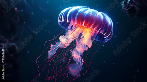 Glowing jellyfish swim deep in the ocean © Derby