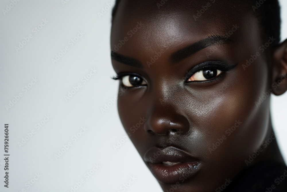 beautiful black woman in full makeup on white background for cosmetics, massage and beauty industry advertisements, generative AI beautiful black woman in full makeup on white background for cosmetics, massage and beauty industry advertisements, generative AI