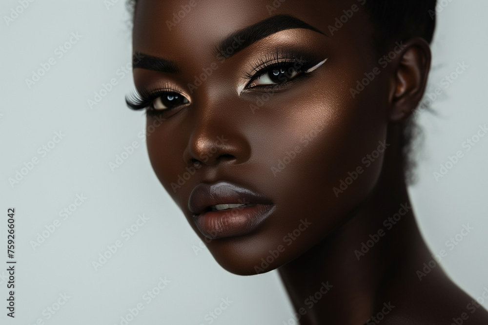 beautiful black woman in full makeup on white background for cosmetics, massage and beauty industry advertisements, generative AI beautiful black woman in full makeup on white background for cosmetics, massage and beauty industry advertisements, generative AI