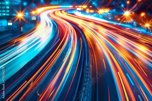 Speed Light Trails on City Streets, Street Night Lights, Road Glow, Fast Flash Motion, Car Traffic Lights © artemstepanov