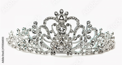 white gold tiara with diamonds isolated on white background 
