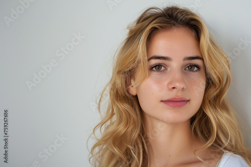 beautiful blonde hair woman in full makeup on white background for advertisements from the cosmetics, massage and beauty industry, generative AI © Paulina