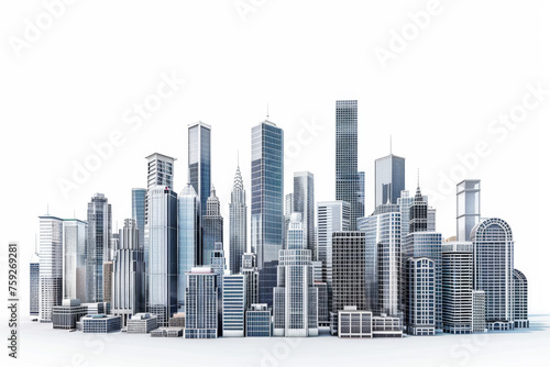 Modern City skyline of skyscrapers isolated at white background. 