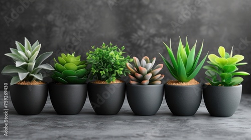 Set of potted green plants