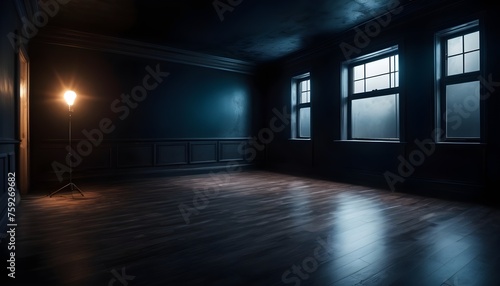 Empty old dark creepy room with large windows, sunrays from them © Lied