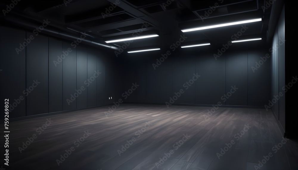 Empty dark room with lights and spotlight 