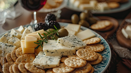 crackers and cheese platter at a fancy dinner