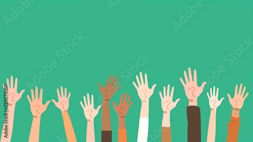 people of different races raise their hands up. International Day for the Elimination of Racial Discrimination.