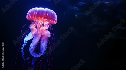 Underwater world concept, beautiful purple glowing jellyfish in the depths