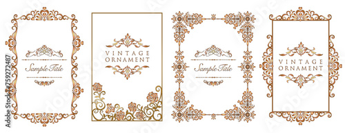 Decorative vintage frames and borders set. Set of gold photo frame floral for picture. Vector design decoration pattern style. photo