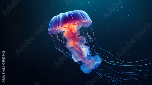 Beautiful glowing jellyfish in the depths, concept of underwater world and marine ecology