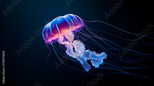 Beautiful glowing jellyfish in the depths, concept of underwater world and marine ecology © Derby