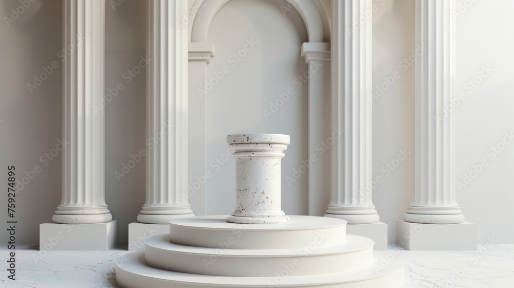 Elegant studio with a podium on a sophisticated white background generative ai