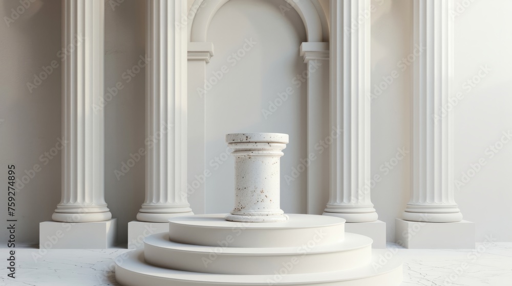 Elegant studio with a podium on a sophisticated white background generative ai Elegant studio with a podium on a sophisticated white background generative ai