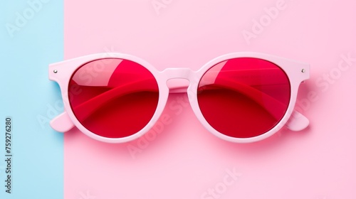Pink Sunglasses Retro Style Background Top View Flat Lay Romantic Concept Cute Design Banner