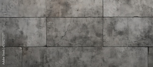 A close up of a grey concrete wall adorned with rectangular tiles in a parallel pattern, showcasing the symmetry and monochrome beauty of composite material used as building flooring