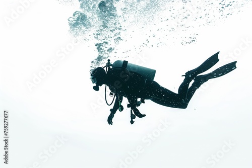 Scuba Diver Silhouette Rising with Bubbles © Luismartin_fit