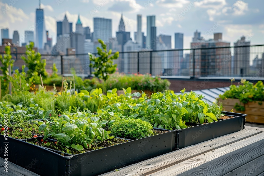 Fototapeta premium A fresh green rooftop where community members learn about urban farming