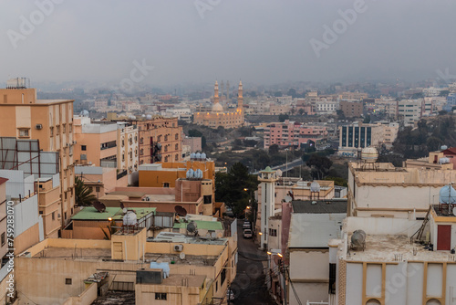 View of Abha with Abu Bakr Alsiddiq Grand Mosque, Saudi Arabia photo