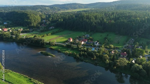 Beautiful Landscape River Mountains Lesko Aerial View Poland photo