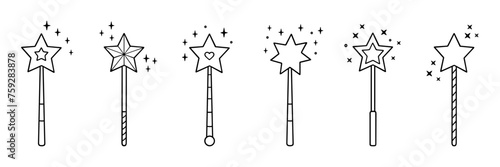 Magic wands doodle set. Fairytale element.in sketch style. Hand drawn vector illustration isolated on white background photo