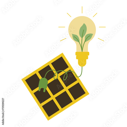 Energy saving with solar energy. Vector illustration in flat style with go green theme. Editable vector illustration.