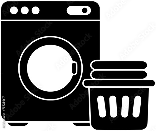 laundry illustration basket silhouette washing logo machine icon household outline clean housework clothes home room wash house chores bathroom shape hygiene housekeeping washer for vector graphic