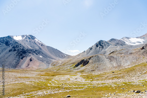 The beautiful scenery of snow-capped mountains along the Duku Highway in Xinjiang, China photo