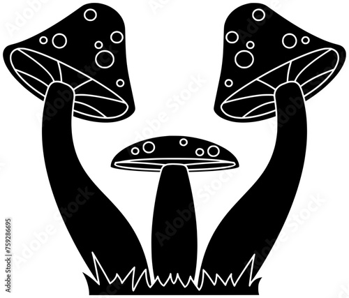 mushroom illustration fungus silhouette fungi logo food icon plant outline nature autumn flower grass natural forest leaf season summer shape green wild mushrooms for vector graphic background