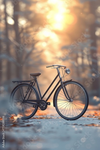 3D Blender bicycle, side view, sunset silhouette