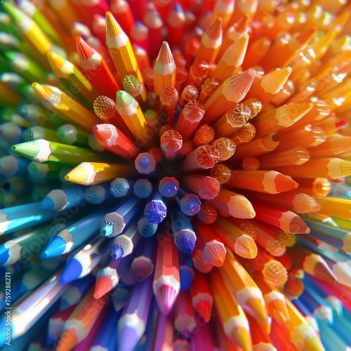 3D Blender pencils, arrayed, rainbow hues on white