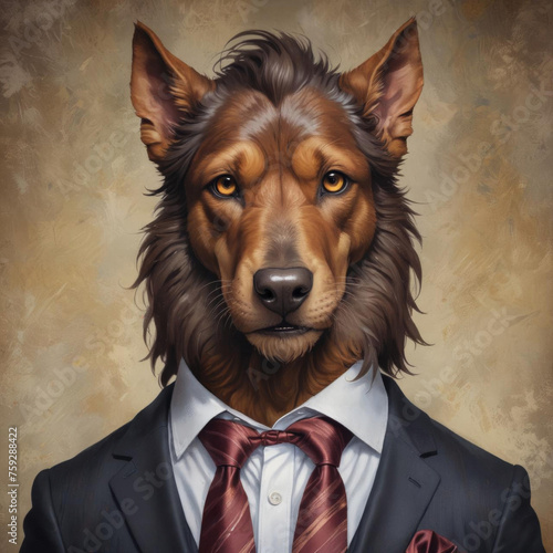 Cerberus in Business Attire: Mythical Creature Headshot Portrait Gen AI photo