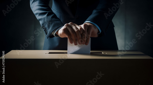 Voting concept in flat style - hand putting paper in the ballot box