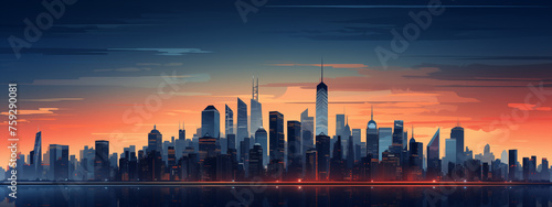 Cityscape Silhouette at Dusk with Warm Sky Gradient
