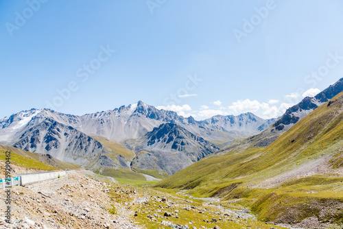 The beautiful scenery of snow-capped mountains along the Duku Highway in Xinjiang, China