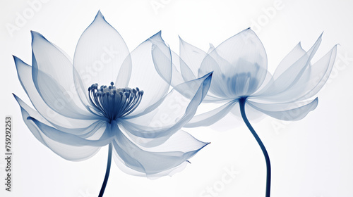 Airy Lotus Flowers with X-ray Transparency Effect on white background.
