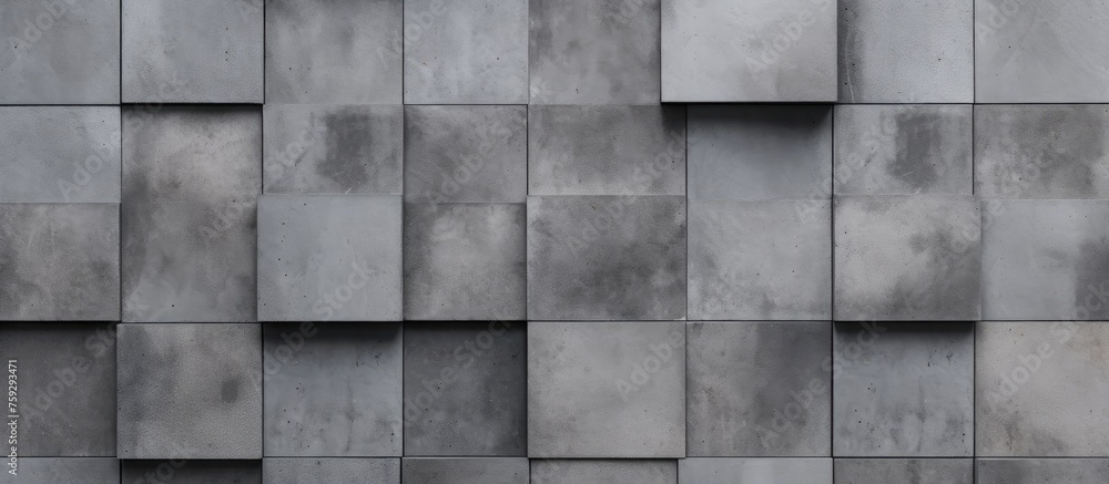 A detailed view of a grey concrete wall with rectangular squares, creating a symmetrical pattern. The parallel lines and tints give the facade a modern look A detailed view of a grey concrete wall with rectangular squares, creating a symmetrical pattern. The parallel lines and tints give the facade a modern look