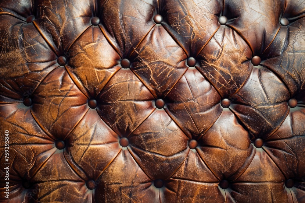Fototapeta premium Luxurious Vintage Brown Leather Chesterfield Texture Close-Up Background for Designers