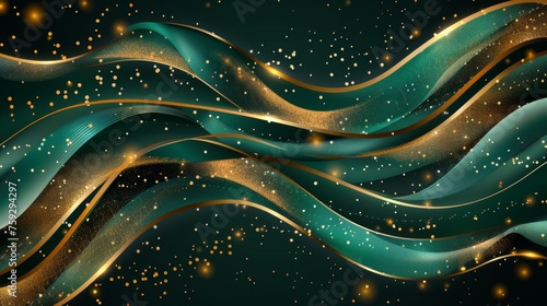 A green and gold background with wavy lines, AI