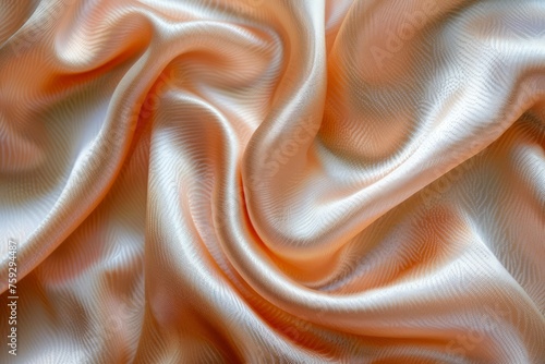Elegant Satin Fabric Texture in Soft White and Orange Hues with Graceful Flowing Drapery