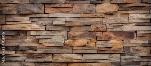 A detailed closeup of a brown brick wall made of rectangular bricks, a classic building material composed of composite materials like wood and rock