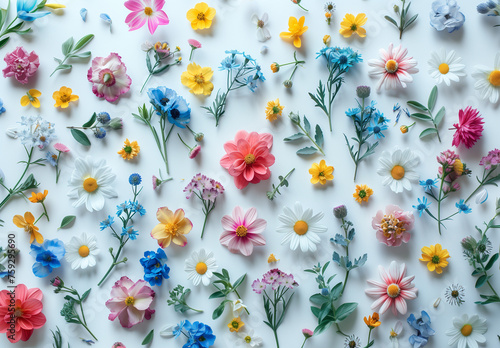 Spring flowers pattern, flat lay, minimal concept © Sunny 5