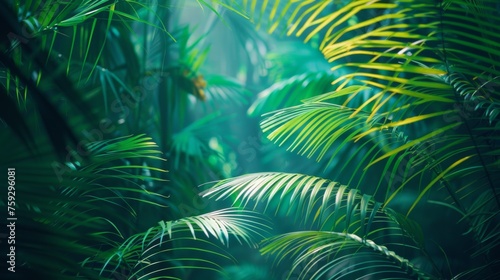 A close up of a tropical jungle with many green leaves  AI