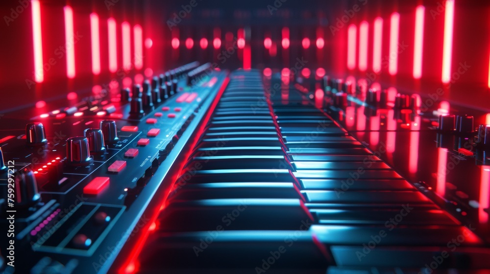 A close up of a keyboard with red lights on it, AI A close up of a keyboard with red lights on it, AI